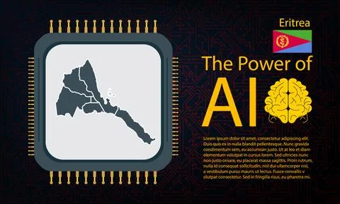 Eritrea map with microchip war and AI concept on circuit board, Power of AI.. Illustrazione stock