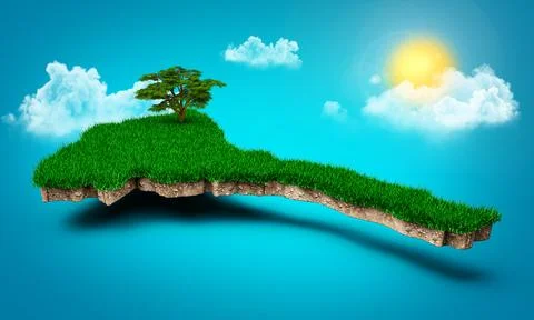 Eritrea Map, Realistic 3D Map of Eritrea Clouds Tree sun rays on bright blu.. Stockillustratie