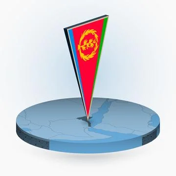 Eritrea map in round isometric style with triangular 3D flag of Eritrea Stock Illustration