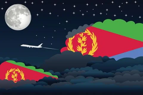 Eritrea Night Clouds Airplane Vector Illustration Stock Illustration