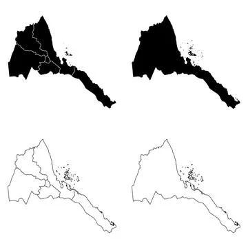 Eritrea Outline and Solid Fill Map Set. 스톡 일러스트