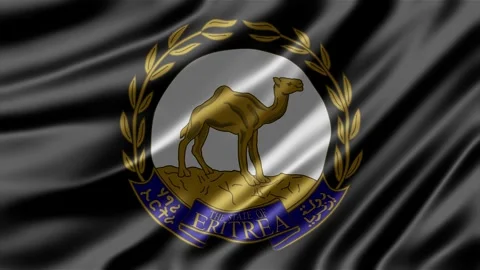 Eritrea state emblem rendered on waving silk fabric surface creating smooth Stock Footage 343834445