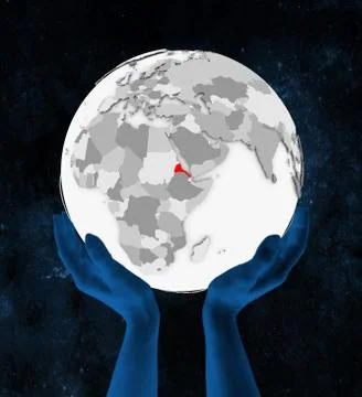 Eritrea on white globe in hands Stock Illustration