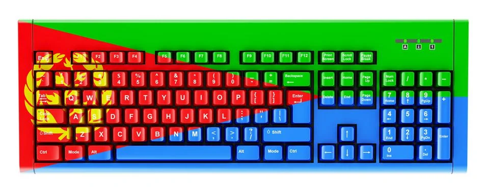 Eritrean flag painted on computer keyboard. 3D rendering 스톡 일러스트