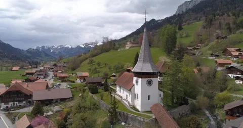 Erlenbach back flight, bird of prey appearing - Aerial 4K Stock Footage 107042746
