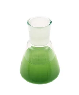Erlenmeyer flask filled with liquid Stock Photos