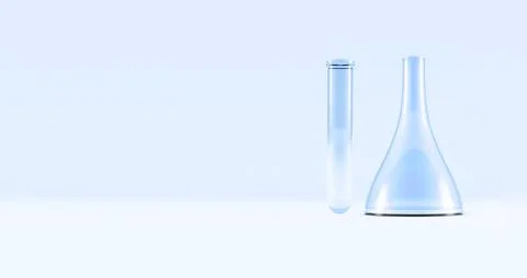 Erlenmeyer Flask. Glass Conical Lab Container with DNS. Blue tones Translucent Stock Illustration