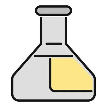 Erlenmeyer flask holding yellow liquid in laboratory icon Stock Illustration