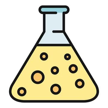 Erlenmeyer flask icon holding yellow chemical liquid Stock Illustration