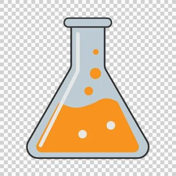 Erlenmeyer flask icon with orange liquid for scientific research and laboratory 스톡 일러스트