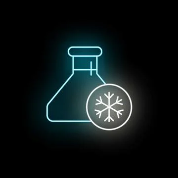 Erlenmeyer flask icon showing cryogenic cold storage in neon Stock Illustration