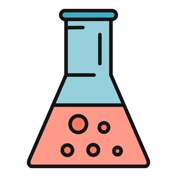 Erlenmeyer flask with liquid and bubbles chemistry reaction Stock Illustration