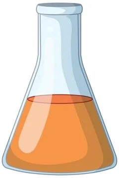 Erlenmeyer Flask with Orange Liquid Vector Illustration on White Background Stock Illustration