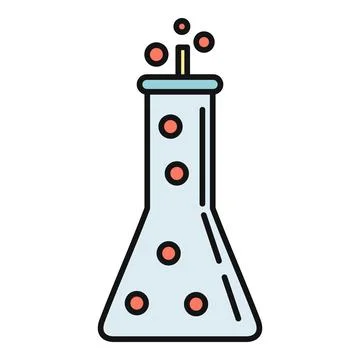 Erlenmeyer flask performing chemical experiment with bubbles rising Stock Illustration