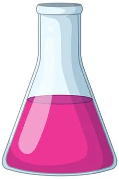 Erlenmeyer Flask with Pink Liquid Vector Illustration on White Background Stock Illustration