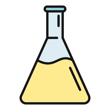 Erlenmeyer flask with yellow liquid icon for chemistry Stock Illustration