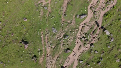 Eroded Alpine Trail Top Down Tracking Aerial Berchtesgaden Germany 動画素材 336394817