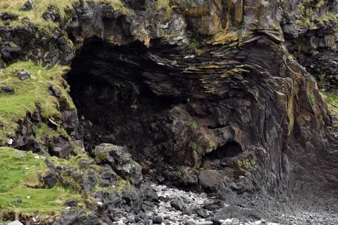 Eroded basalt column formations at Londrangar, Iceland Stock Photos