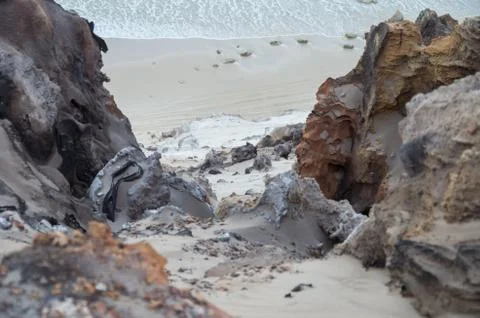 Eroded Beach sand cliff Stock Photos