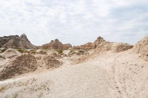 Eroded clay hills and sharp ridges in Badlands National Park Stock Photos