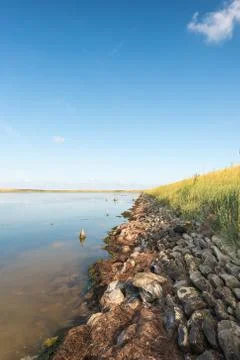 Eroded clay wall at the bottom of a dike Foto stock
