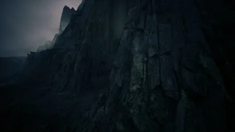 Eroded cliff with moss. Weathered wall showing cracks and moss pockets Stock Footage 339616200