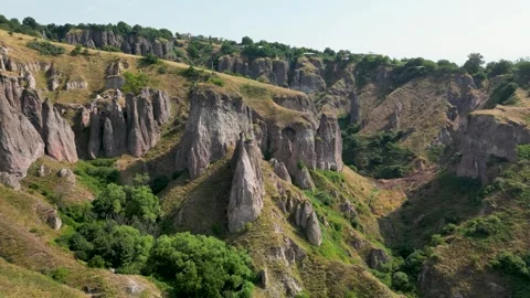 Eroded Cliffs and Cave Dwellings of Khndzoresk, Southern Armenia. Drone View Stock Footage 343677355
