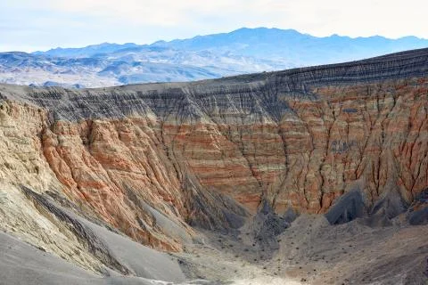 Eroded cliffs and exposed strata in Death Valley Stock Photos
