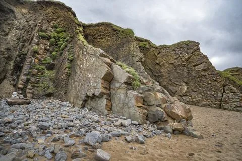 Eroded cliffs at Widemouth Bay Cornwall Foto stock