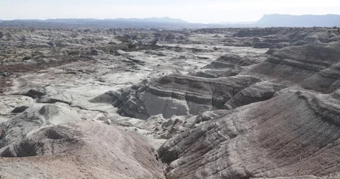 Eroded colored layerd mountains, white dry river, Moon Valley in Ischigualasto 스톡 동영상 95911243