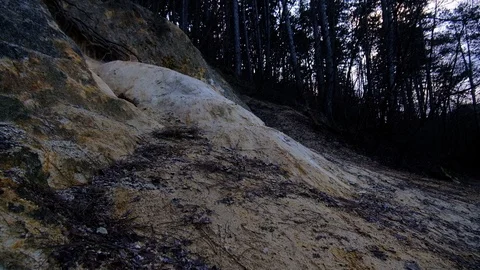 Eroded Limestone Rock Formation and Pine Trees Stock Footage 121970431