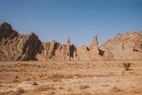 Eroded mountain ridges in Minab, Iran. Stock Photos