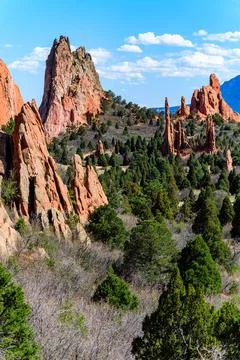 Eroded red-sandstone formations. Garden of the Gods, Colorado Springs, Colo.. Fotos Stock