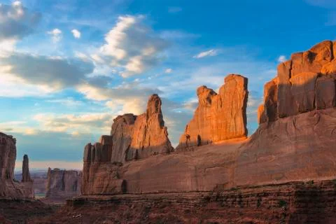 Eroded rock formations at sunrise Stock Photos