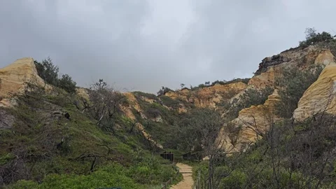 Eroded Sand Cliffs of the Pinnacles, K'gari (Fraser Island), Australia 8K Video stock 299075382