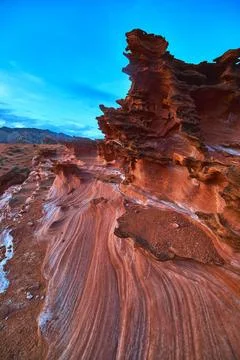 Eroded Sandstone Formations and Flowing Rock Textures at Sunrise in Little .. Stock Photos