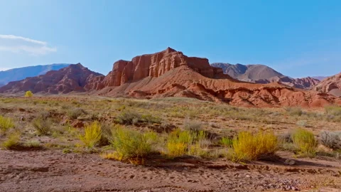 Eroded sandstone mountains in Konorchek canyons, Kyrgyzstan Stock Footage 331493746