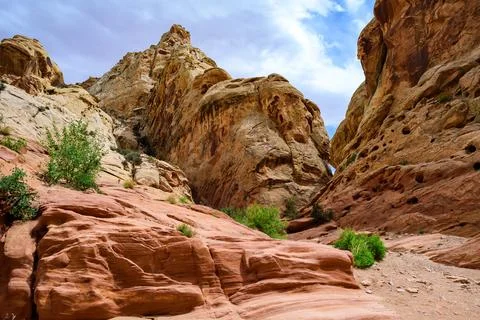 Eroded by water and wind cliffs in the canyon Little Wild Horse Canyon. San.. Stock Photos