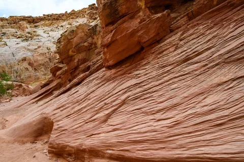 Eroded by water and wind cliffs in the canyon, Little Wild Horse Canyon,  Uta 스톡 사진