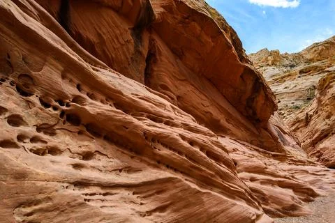 Eroded by water and wind cliffs in the canyon, Little Wild Horse Canyon, Sa.. Stock Photos