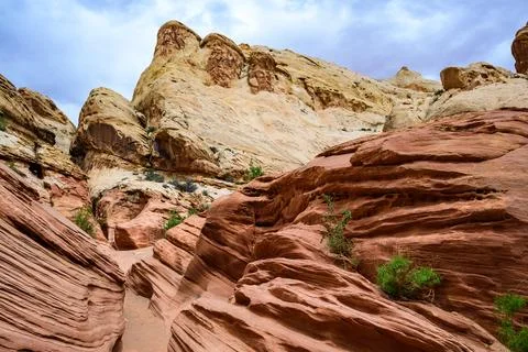 Eroded by water and wind cliffs in the canyon, Little Wild Horse Canyon, Sa.. Stock Photos