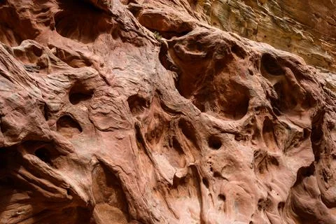Eroded by water and wind cliffs in the canyon, Little Wild Horse Canyon, Sa.. 스톡 사진