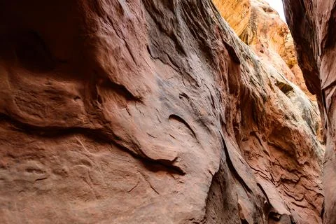 Eroded by water and wind cliffs in the canyon, Little Wild Horse Canyon, Sa.. 库存照片