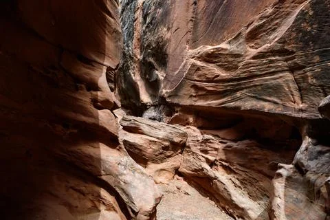 Eroded by water and wind cliffs in the canyon, Little Wild Horse Canyon, Sa.. Stock Photos