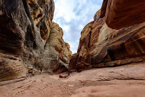 Eroded by water and wind cliffs in the Little Wild Horse Canyon, San Rafael.. 写真素材