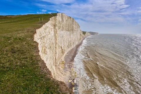 Eroded White Cliff Path Leading Down to Beach. 写真素材