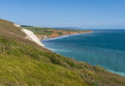 Eroding cliffs into the ocean in Compton Bay on the Isle of Wight Foto stock