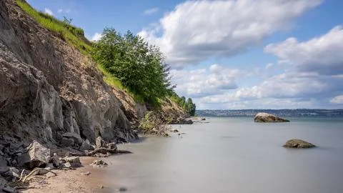 Eroding Cliffside on Lake Vattern Near Jonkoping in Southern Sweden Stock Photos