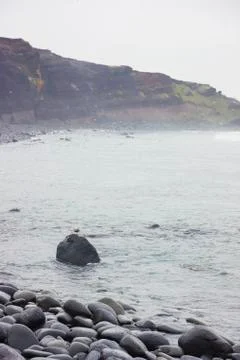 Eroding coastal cliffs of St. Paul Island along the Bering Sea, St. Paul Island, Foto stock