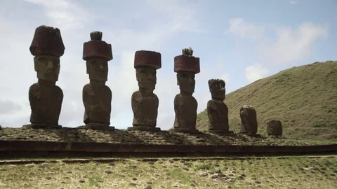 Eroding Easter Island heads Stock Footage 77167794